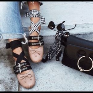 FINAL SALE —WRAP DENIM FLATS 2TYPES OF RIBBONS